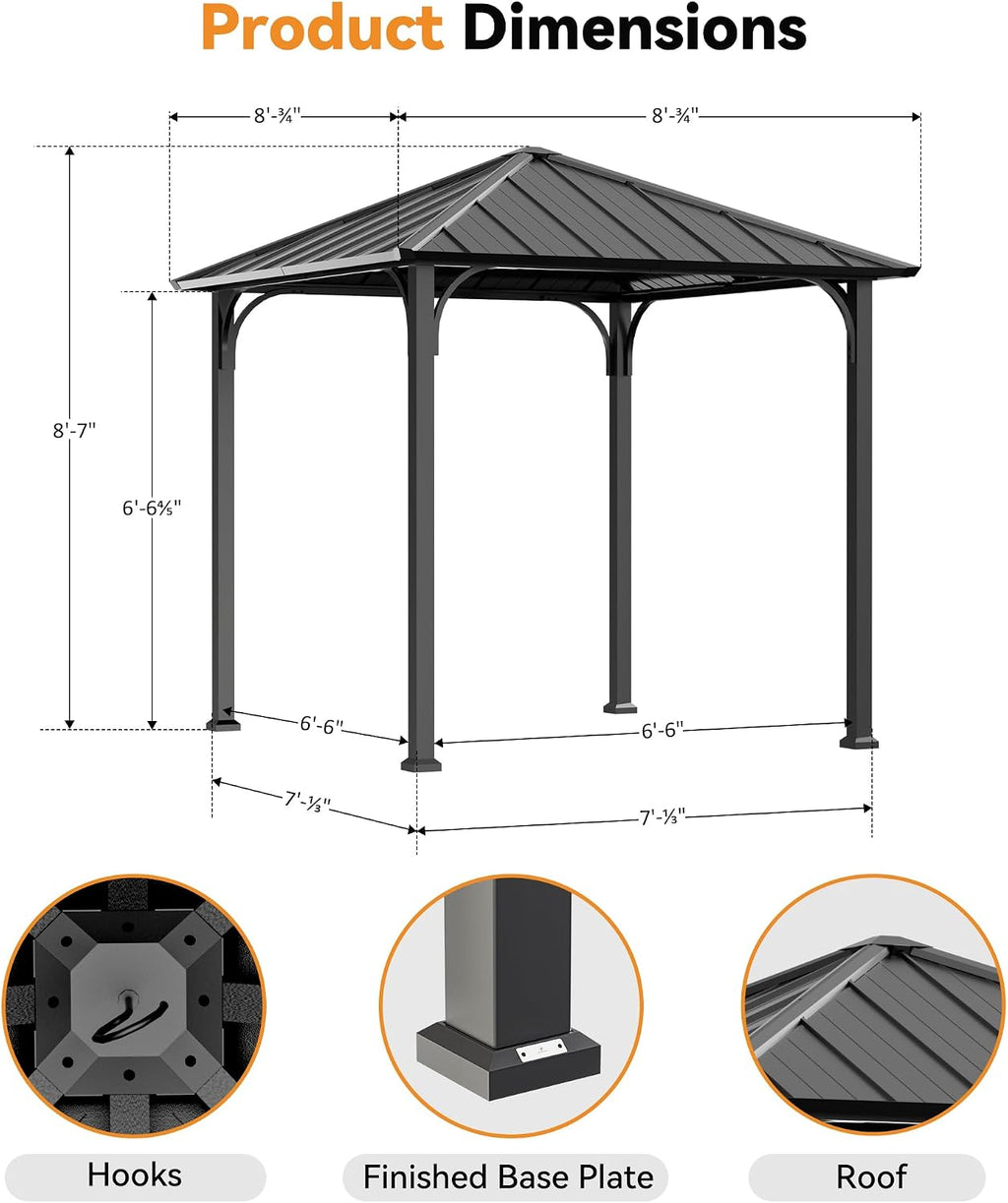 LOENZ 2.5 x 2.5m Hardtop Gazebo with Galvanized Steel Roof &amp; Detachable Curtains — image 2
