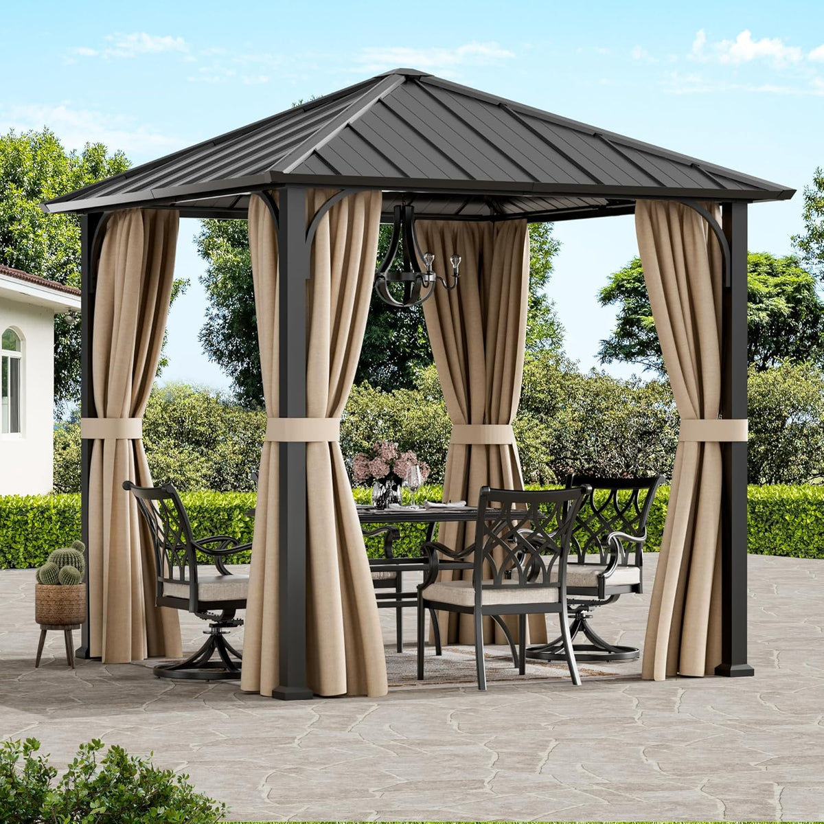 LOENZ 2.5 x 2.5m Hardtop Gazebo with Galvanized Steel Roof &amp; Detachable Curtains — image 1
