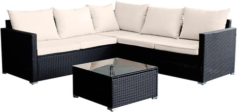5 Seater Rattan Garden Furniture Corner Sofa Set with Coffee Table