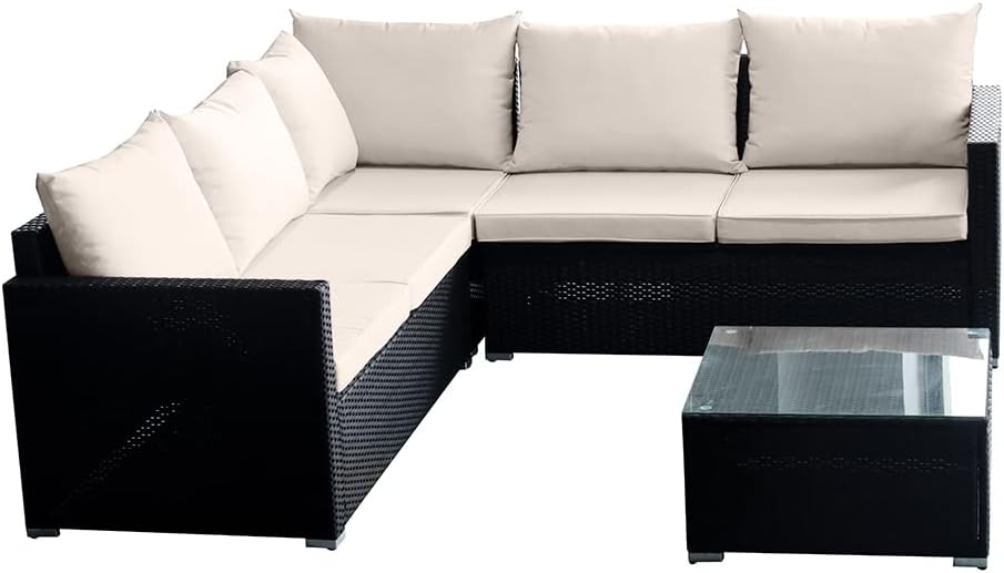 LOENZ 5 Seater Rattan Garden Furniture Corner Sofa Set with Coffee Table — image 2