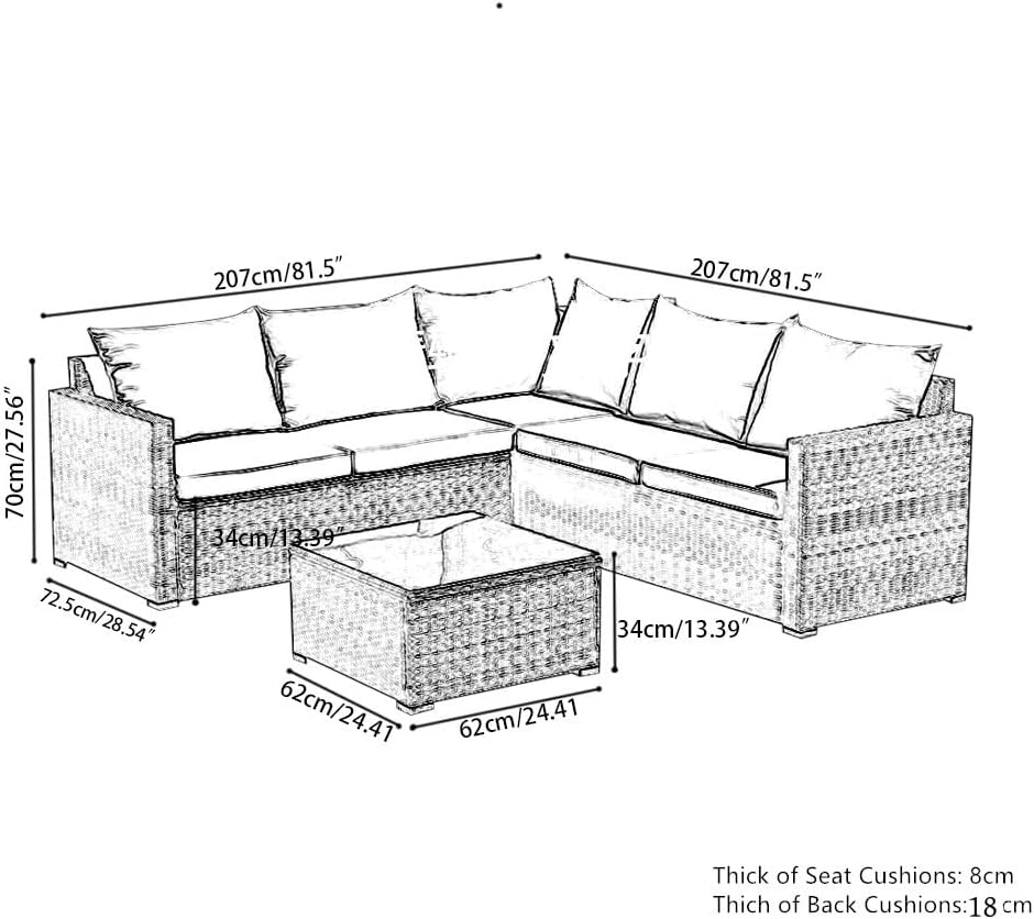 LOENZ 5 Seater Rattan Garden Furniture Corner Sofa Set with Coffee Table — image 6